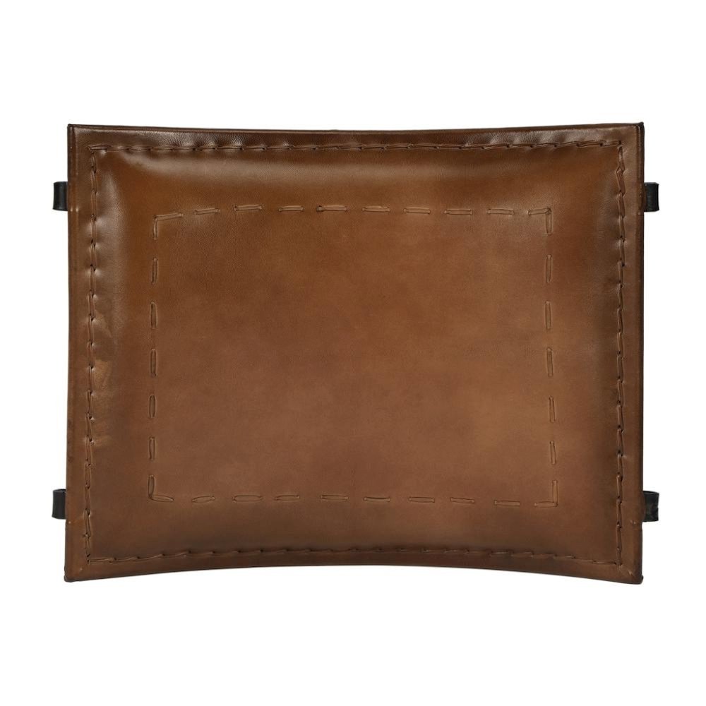 Brown Leather Vanity Stool – Small Sitting Stool for Bedroom or Entryway