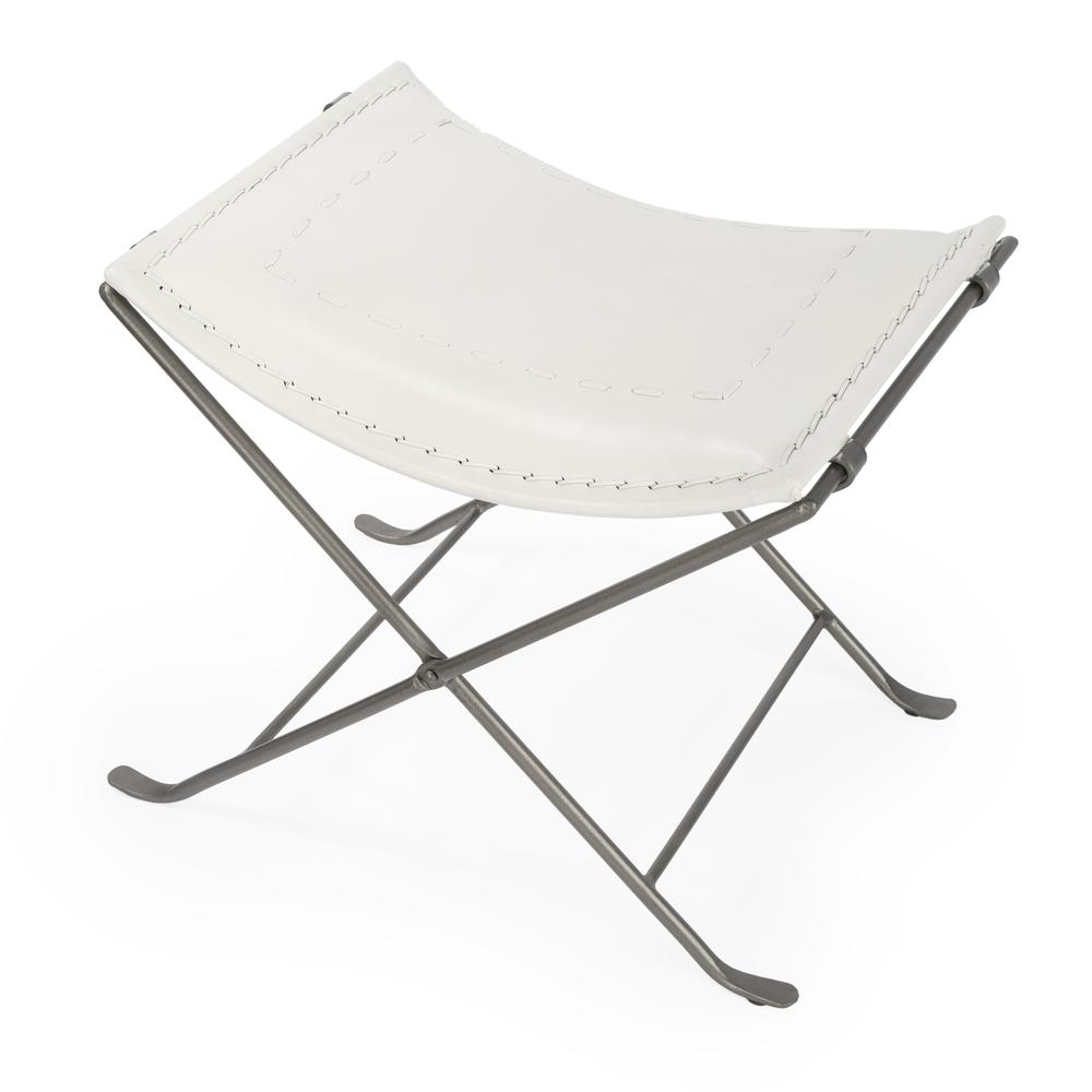 Melton Leather 21.5"W  Accent Stool, White
