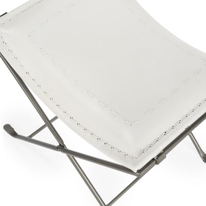 Melton Leather 21.5"W  Accent Stool, White
