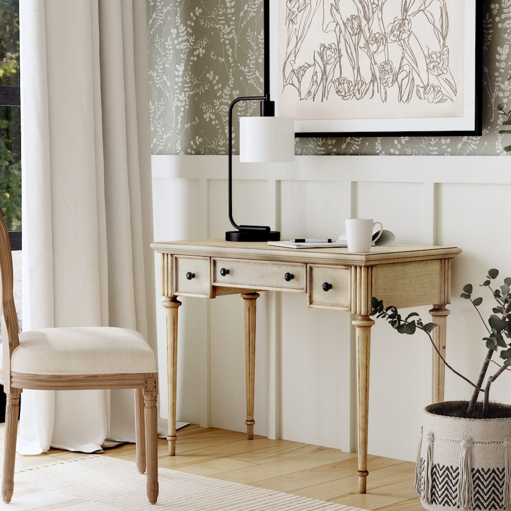Edmund 38" Writing Desk with Storage, Beige