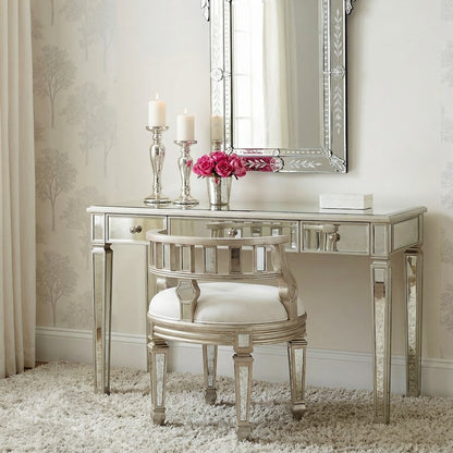 Rebecca Mirrored 21"W Vanity Stool, Silver