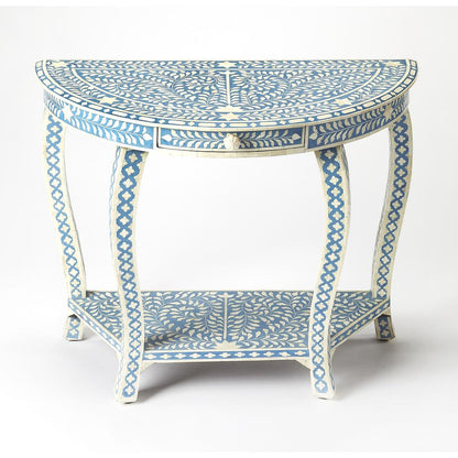 Vivienne Bone Inlay Demilune Console Table, Sky Blue