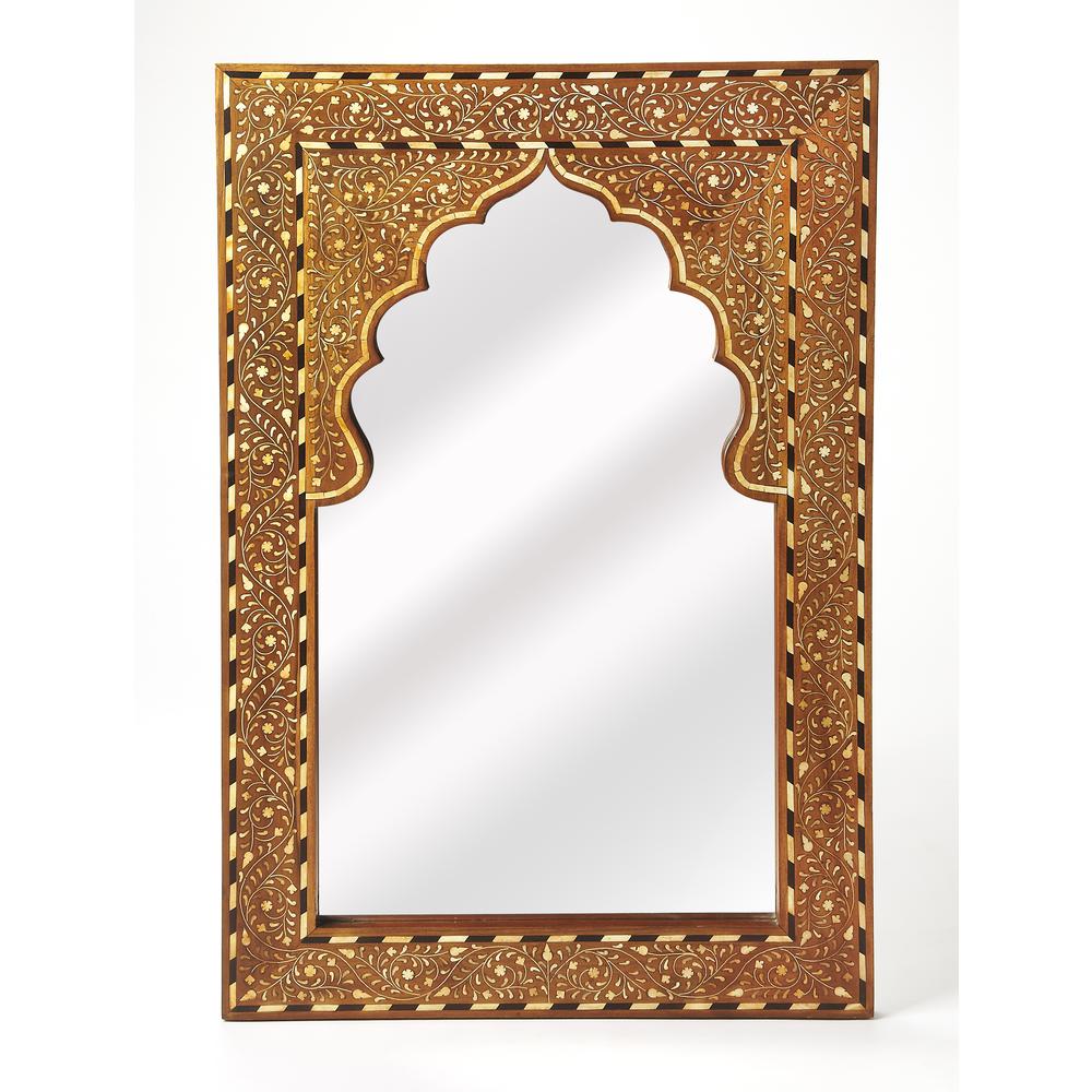 Chevrier Wood & Bone Inlay Wall Mirrored, Medium Brown