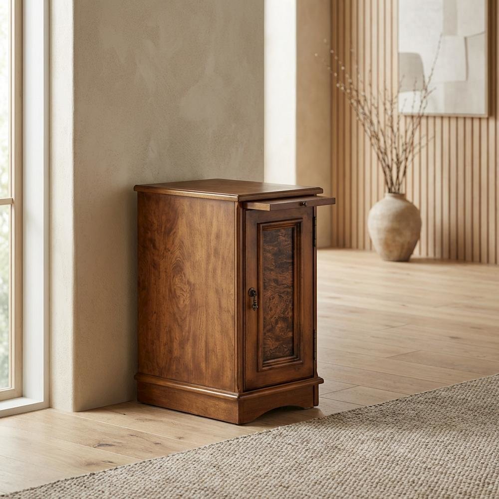 Traditional Chairside Chest, Distressed Accent Cabinet, Olive Ash