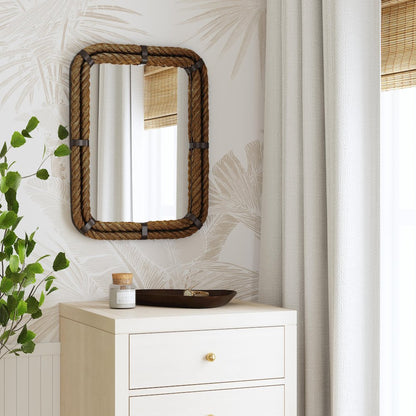 Darby Rectangular Rope Wall Mirrored, Light Brown