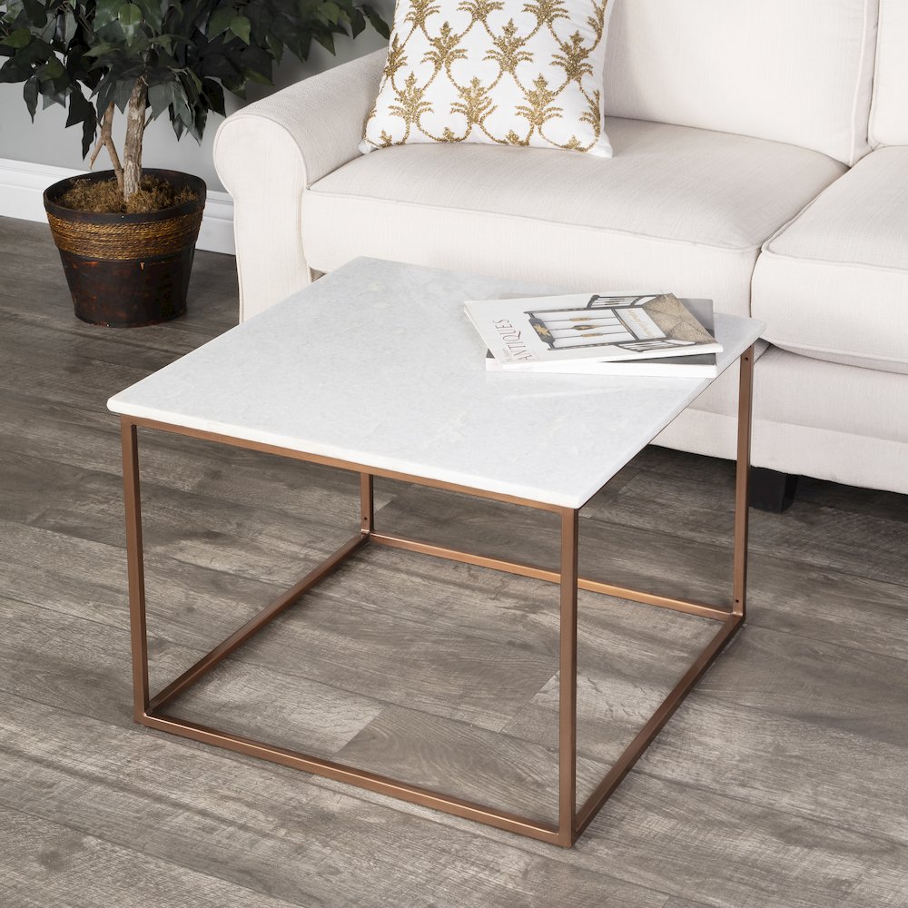 Holland Marble & Metal Coffee Table, Gold, White