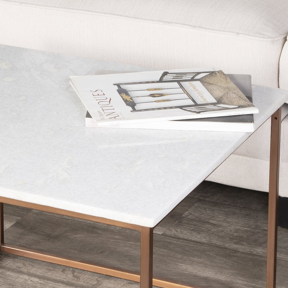 Holland Marble & Metal Coffee Table, Gold, White