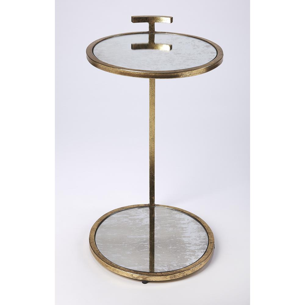 Ciro Metal & Mirrored Side Table, Gold