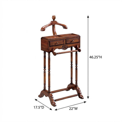 Traditional Valet Stand, 2 Drawers, Wooden Bedroom Clothing Organizer, Cherry