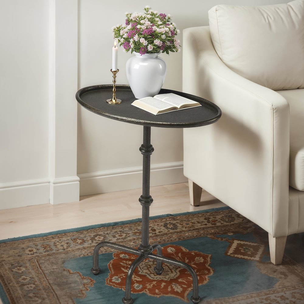 Kira Indoor 19.75 in. W Oval Metal Pedestal Table, Oil Rubbed Bronze