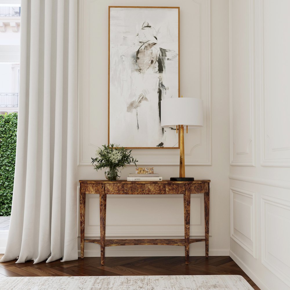 Astor 54"W Demilune Console Table, Light Brown