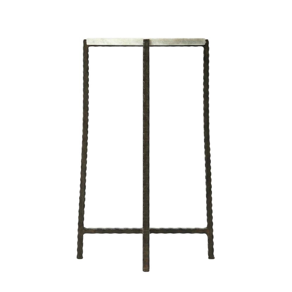 Round Side Table with Metal Base, Transitional End Table for Living Room