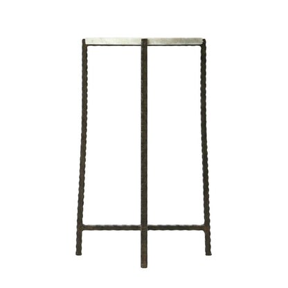 Round Side Table with Metal Base, Transitional End Table for Living Room