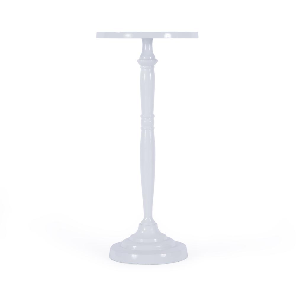 Landon Outdoor Round Metal Pedestal Side Table, Ivory
