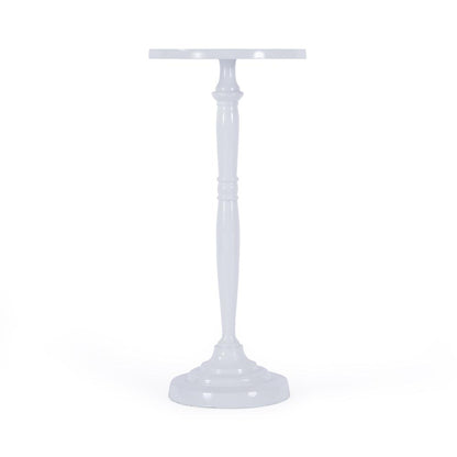 Landon Outdoor Round Metal Pedestal Side Table, Ivory