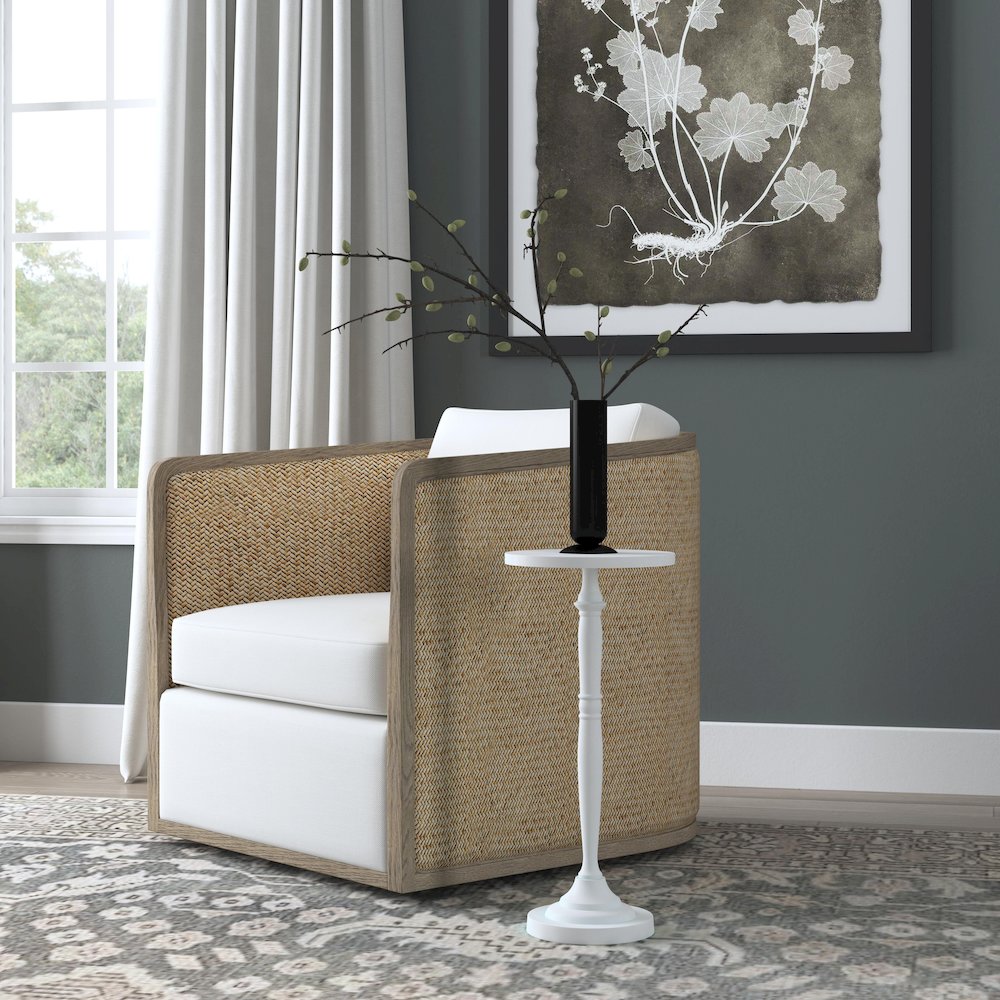 Landon Outdoor Round Metal Pedestal Side Table, Ivory