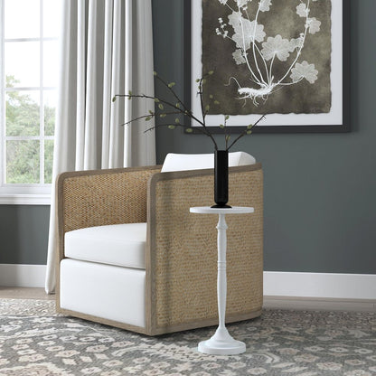 Landon Outdoor Round Metal Pedestal Side Table, Ivory