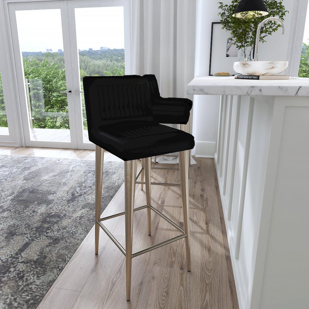 Maxwell Leather 32.5" Bar Stool, Black