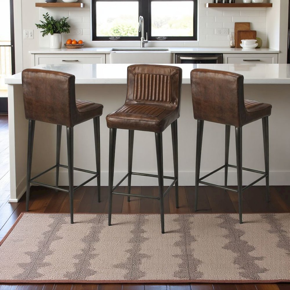 Brown Leather Bar Stool – Bar Height Stool for Kitchen Island Seating