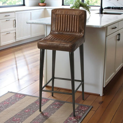 Brown Leather Bar Stool – Bar Height Stool for Kitchen Island Seating