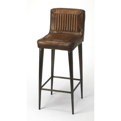 Brown Leather Bar Stool – Bar Height Stool for Kitchen Island Seating
