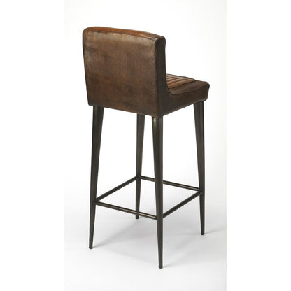Brown Leather Bar Stool – Bar Height Stool for Kitchen Island Seating