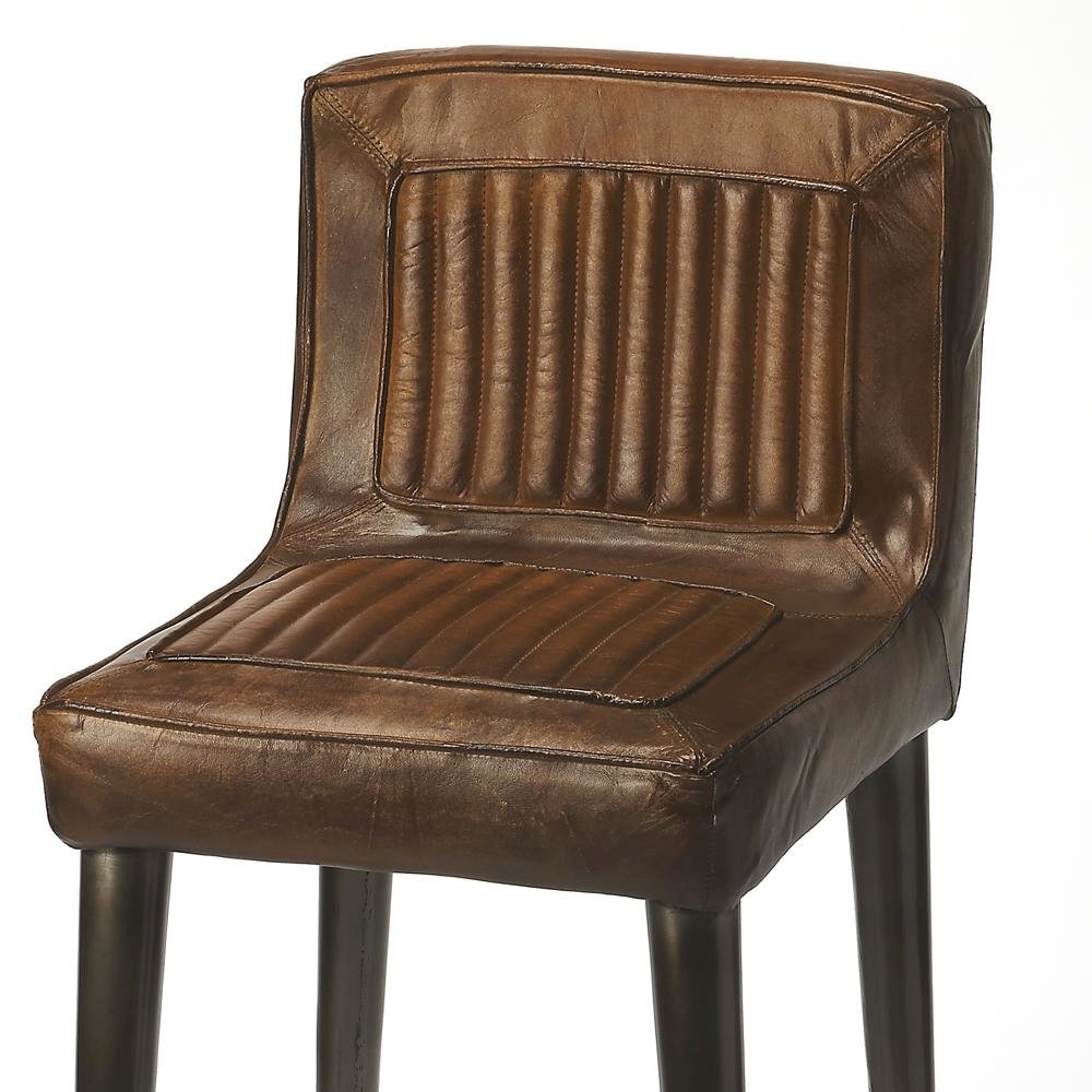 Brown Leather Bar Stool – Bar Height Stool for Kitchen Island Seating