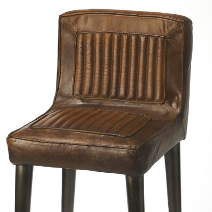 Brown Leather Bar Stool – Bar Height Stool for Kitchen Island Seating
