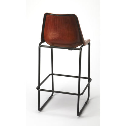 Myles Leather 28" Bar Stool, Medium Brown
