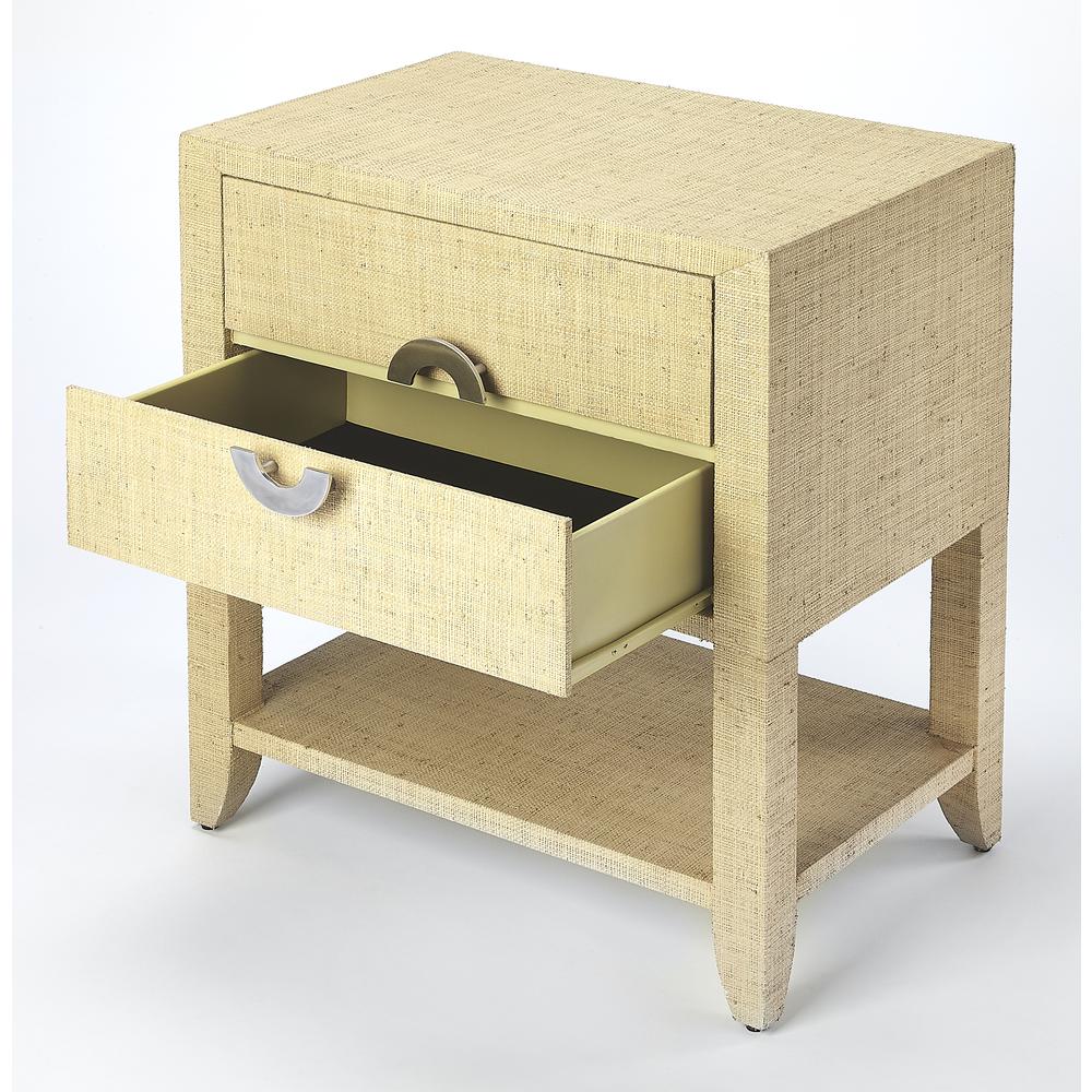 Amelle Raffia 2-Drawer Nightstand, Cream, Yellow