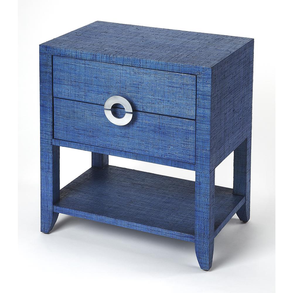 Amelle Raffia 2-Drawer Nightstand, Blue