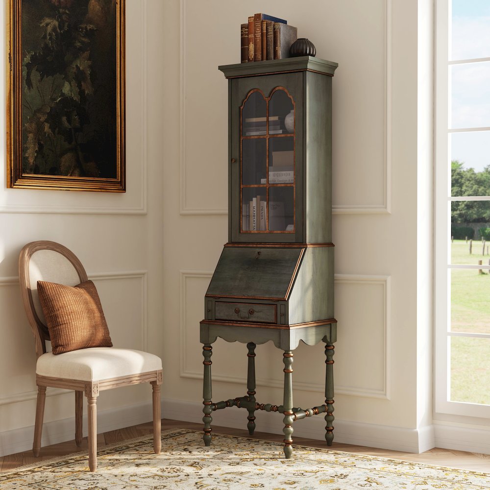 Newlark 20 in. W Rectangular Wood and Glass Secretary, Pastel Green