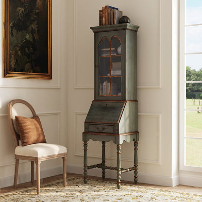 Newlark 20 in. W Rectangular Wood and Glass Secretary, Pastel Green