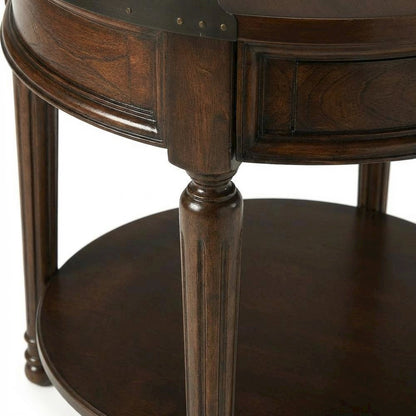 Round Side Table with Drawer, Transitional Accent End Table, Cherry