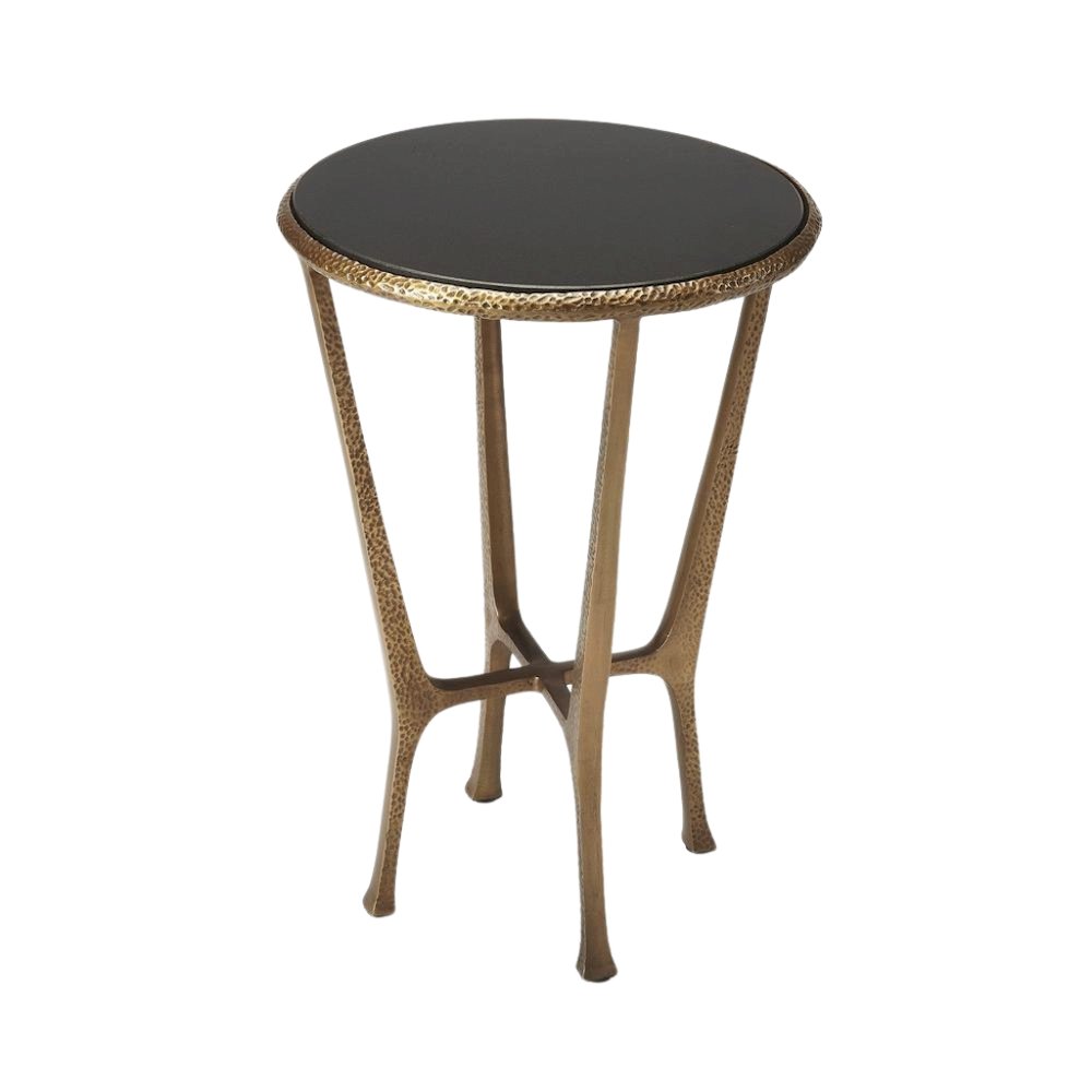 Stone Side Table – Unique Round Stone End Table with Metal Base Design