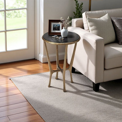 Stone Side Table – Unique Round Stone End Table with Metal Base Design