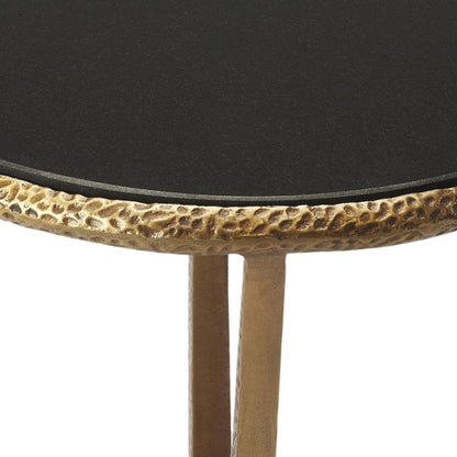 Stone Side Table – Unique Round Stone End Table with Metal Base Design
