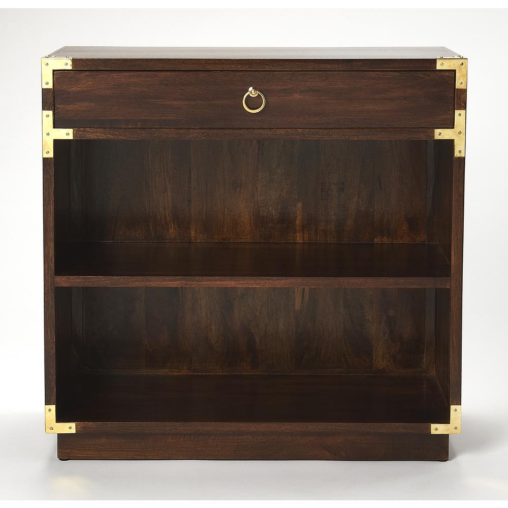 Forster Campaign 2 Shelf 28"W Bookcase with Storage, Dark Brown