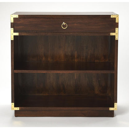 Forster Campaign 2 Shelf 28"W Bookcase with Storage, Dark Brown