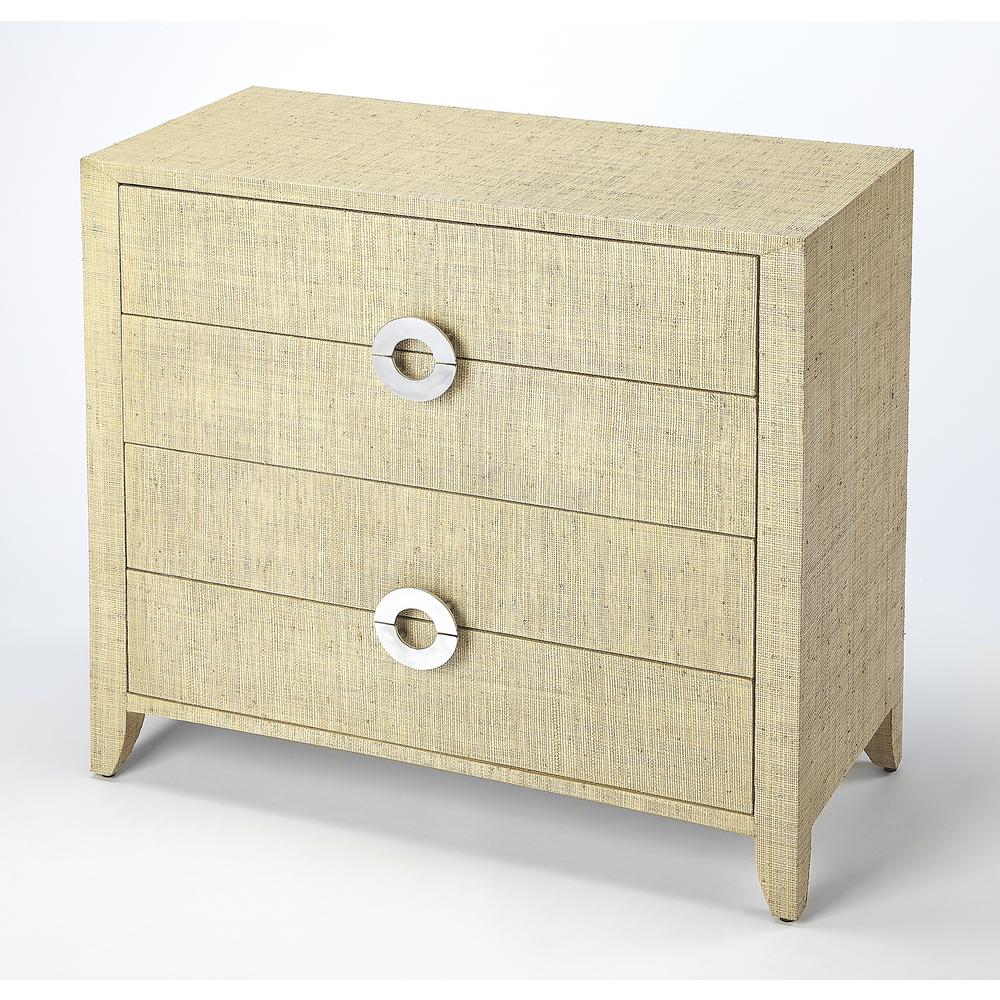 Amelle 4-Drawer Raffia Accent Chest, Cream, Yellow