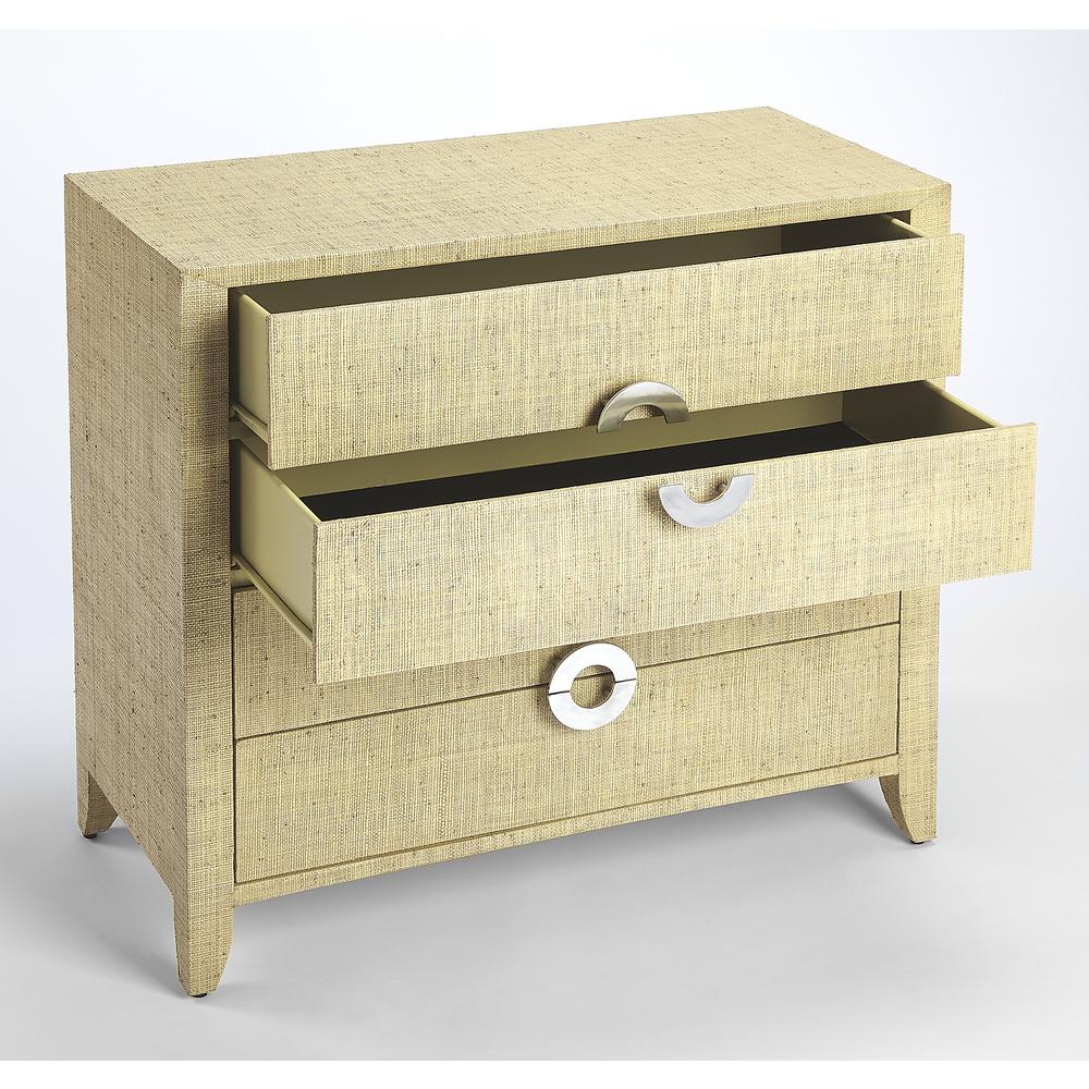 Amelle 4-Drawer Raffia Accent Chest, Cream, Yellow