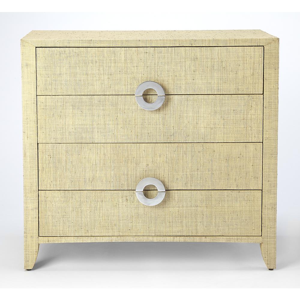 Amelle 4-Drawer Raffia Accent Chest, Cream, Yellow