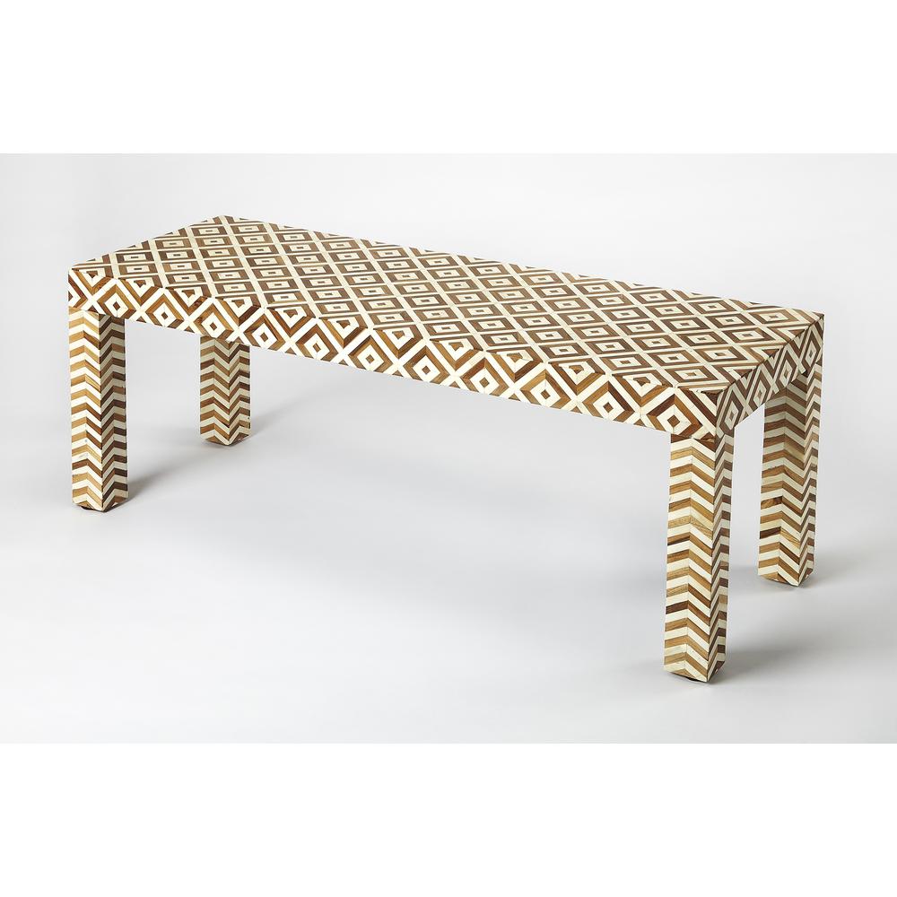 Crispin Wood & Bone Inlay 48"W Bench, Light Brown