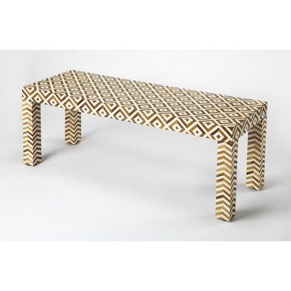 Crispin Wood & Bone Inlay 48"W Bench, Light Brown