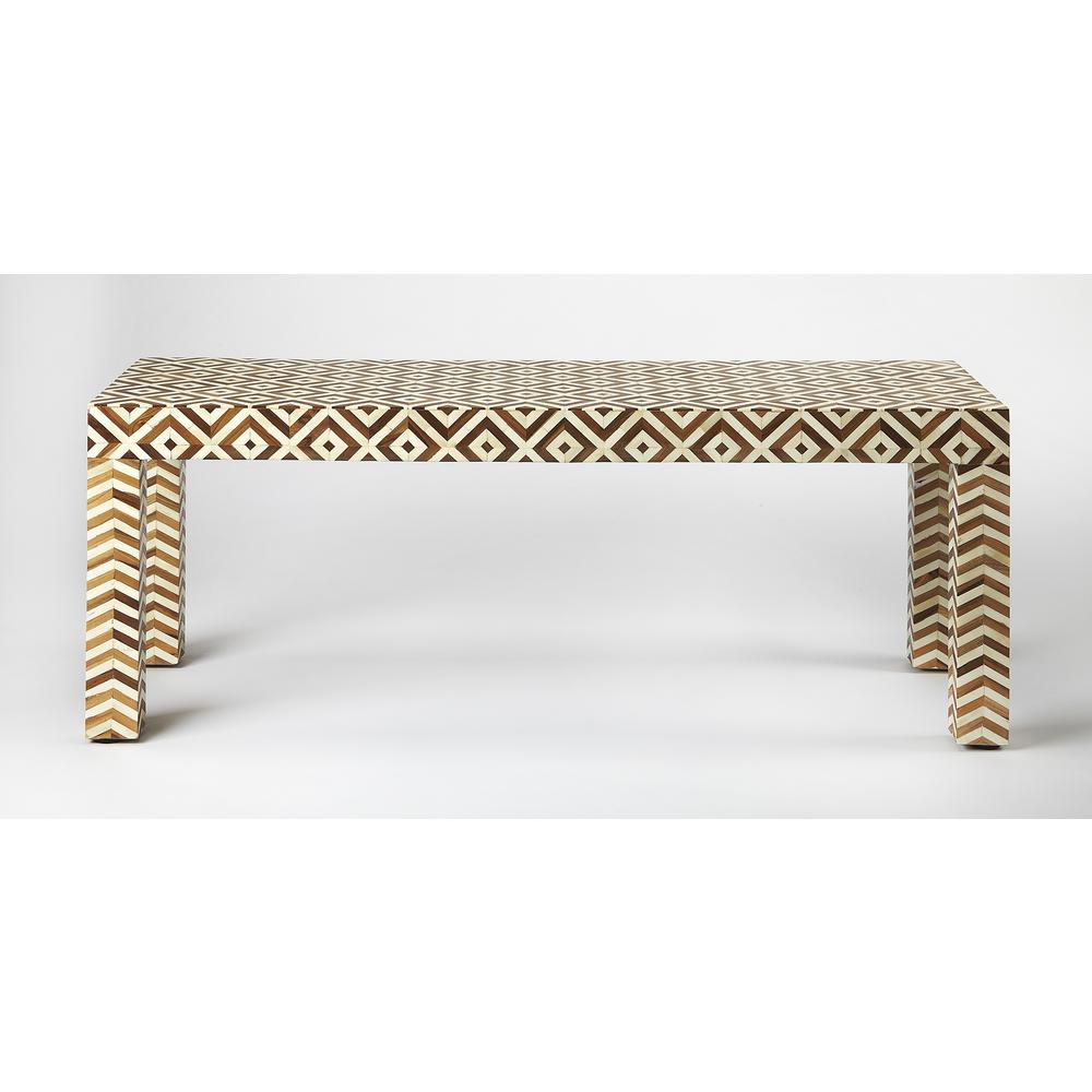Crispin Wood & Bone Inlay 48"W Bench, Light Brown