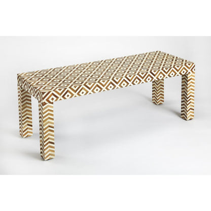 Crispin Wood & Bone Inlay 48"W Bench, Light Brown