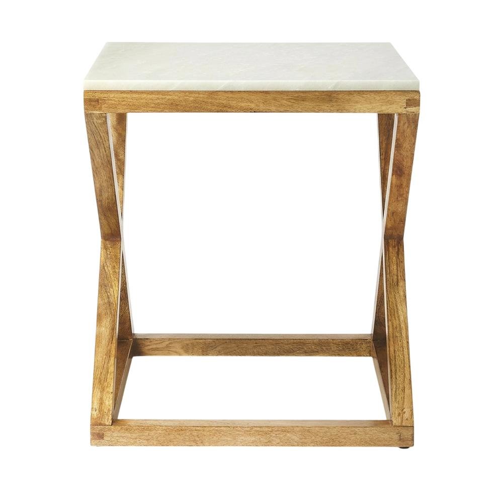 Square End Table with Marble Top, Modern Accent Side Table for Living Room