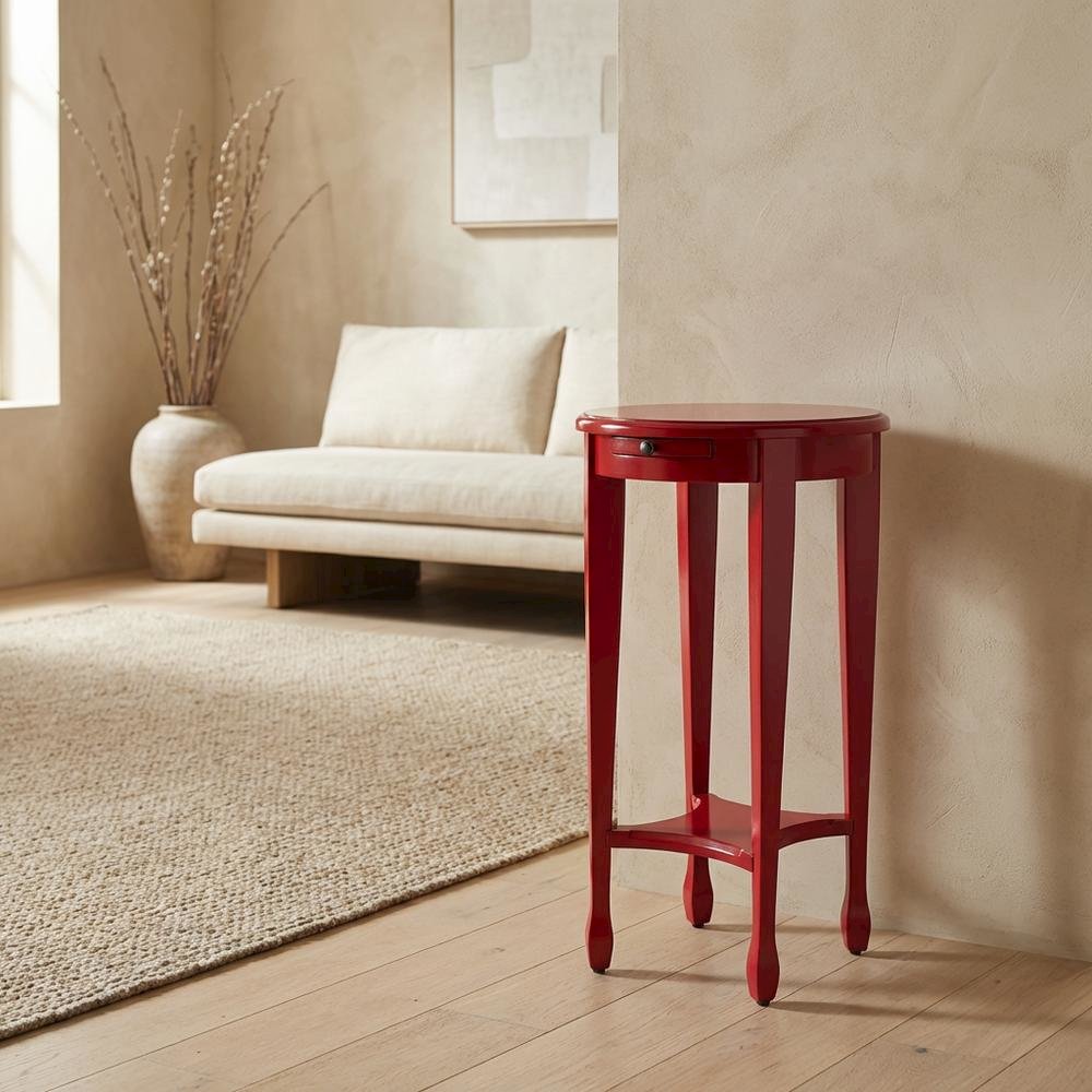 Distressed Oval Side Table, Boho Eclectic Accent Table for Living Room, Red