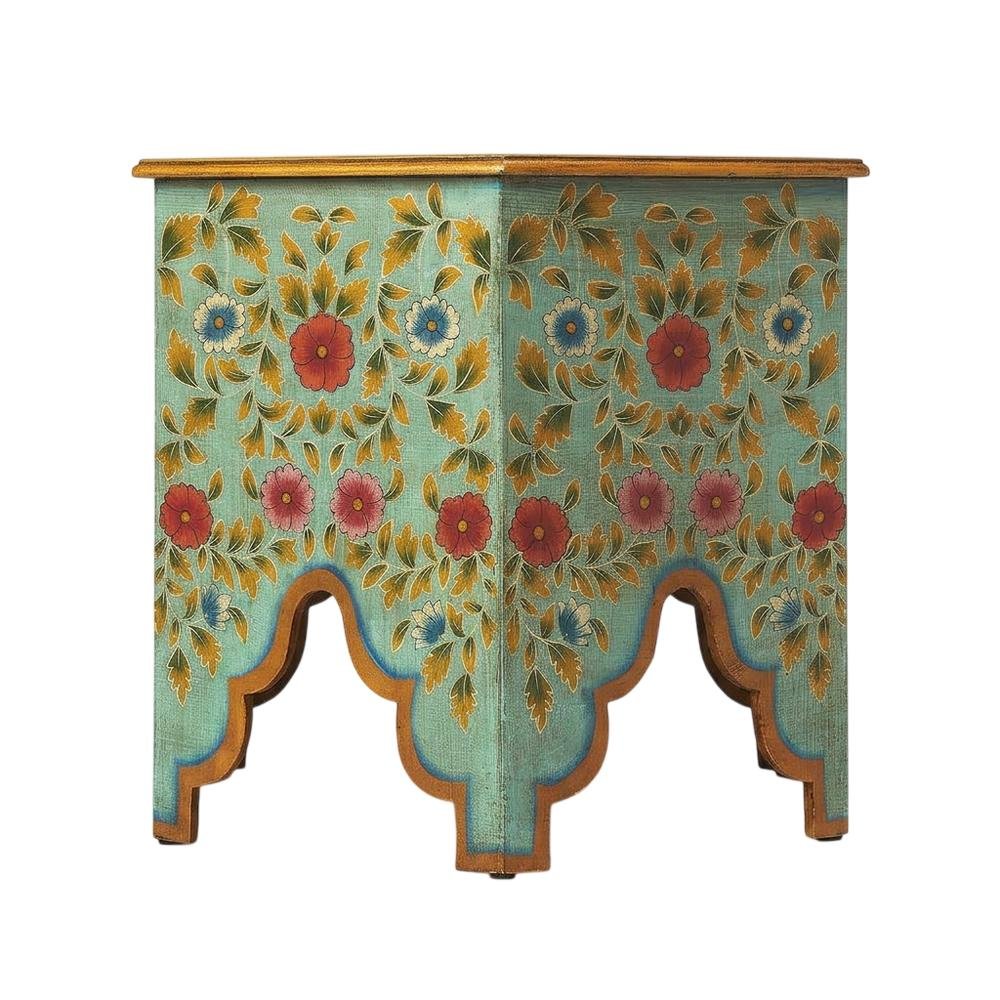 Octagonal Hand Painted Coffee Table, Boho Eclectic Accent Table for Living Room