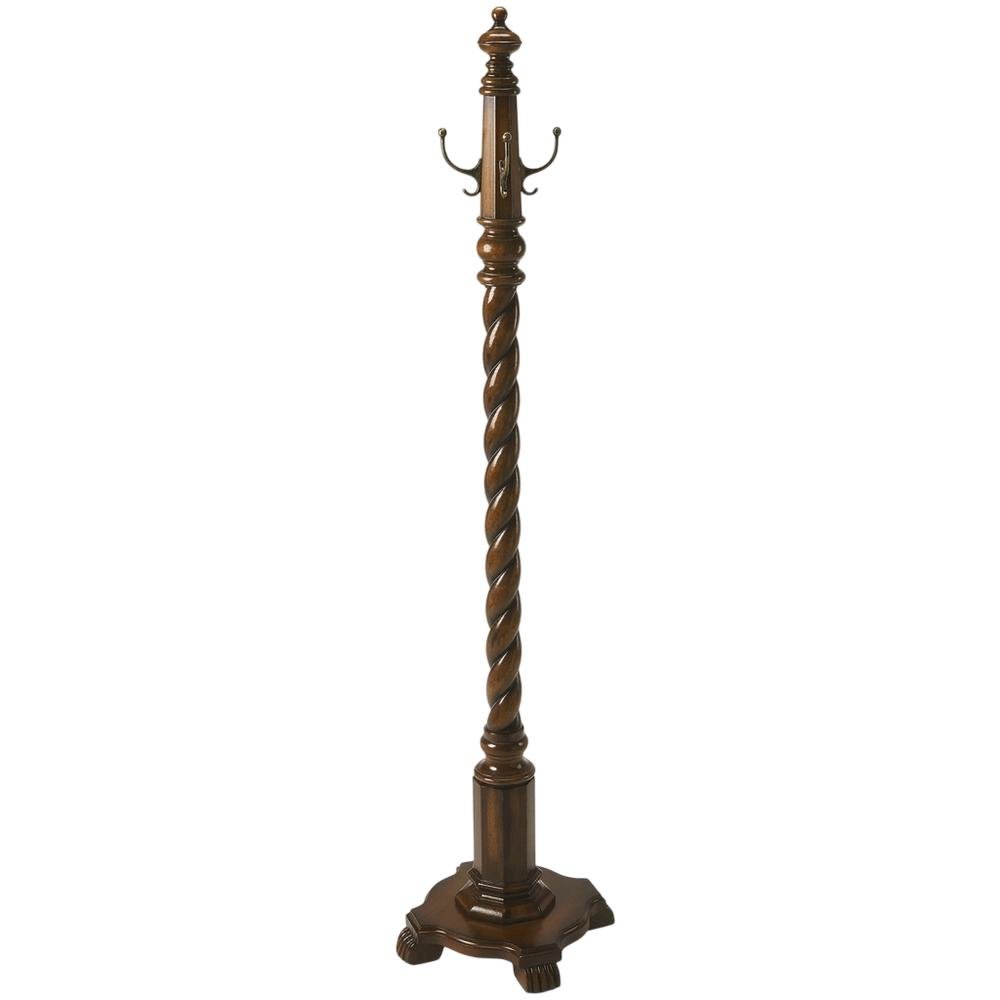 Traditional Wood Hall Tree Coat Rack Floor Stand with Hooks for Entryway, Cherry